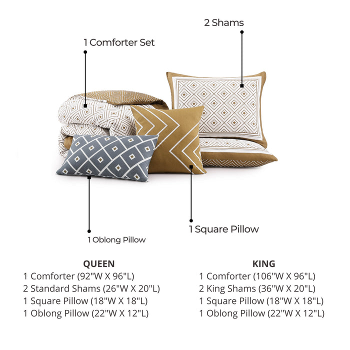 Bebejan Geometric Latte 100% Cotton Sateen 5 Piece Comforter Set - Final Sale Comforter Sets By US Office - Latest Bedding