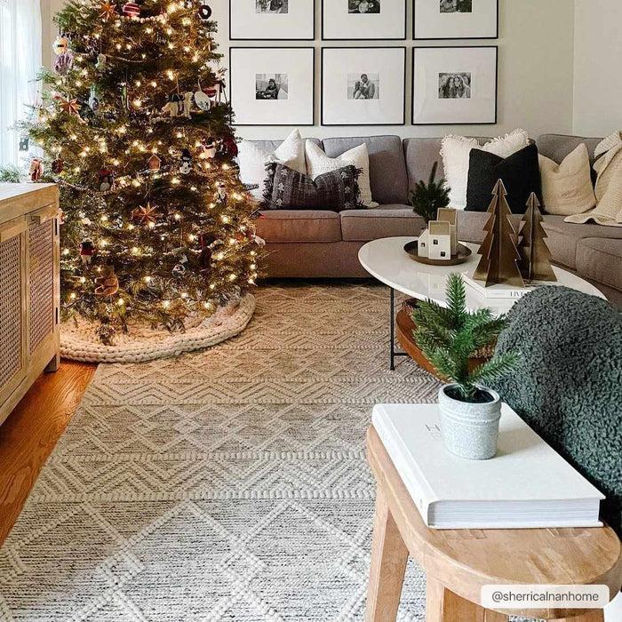 Beige and Charcoal Chevron Tasseled Texture Hand Woven Wool Area Rug - The Rug Decor