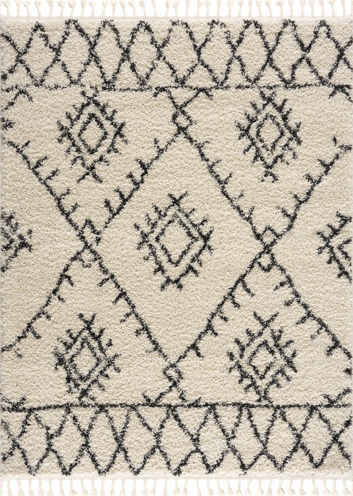 Beige and Charcoal Traditional Geometrical Design Machine Woven Moroccan Multi Size Rug - The Rug Decor