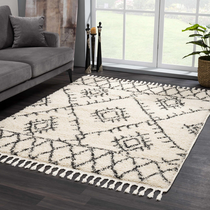 Beige and Charcoal Traditional Geometrical Design Machine Woven Moroccan Multi Size Rug - The Rug Decor
