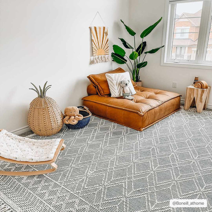 Beige and Gray Hand Woven Tasseled Texture Wool and Cotton Blended Rug - The Rug Decor