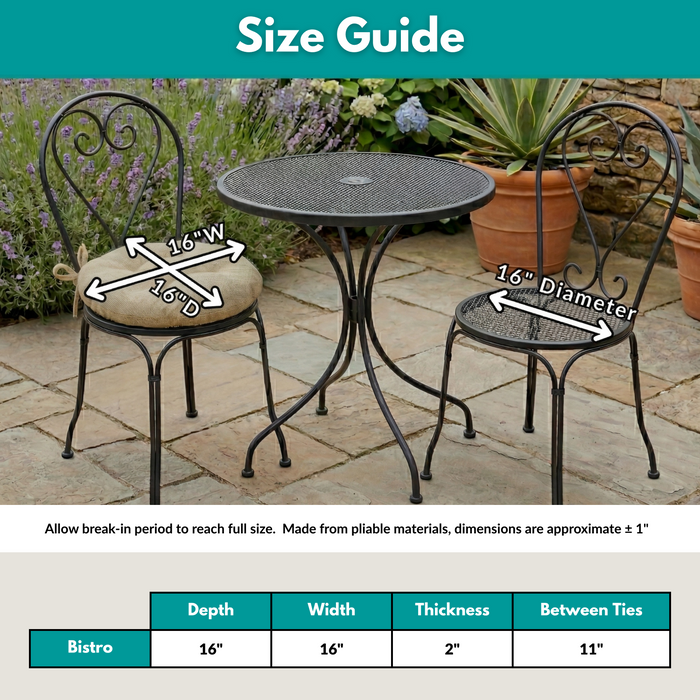 Bistro Chair Cushion - Rave Graphite Grey - 16" Round Chair Pad - Indoor / Outdoor