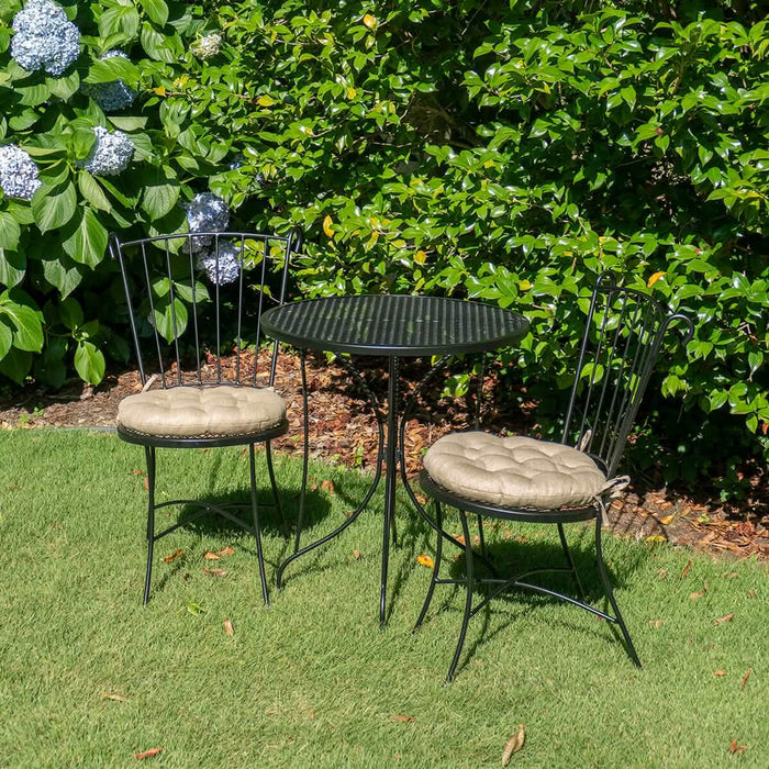 neutral colored outdoor cushions for round bistro chairs set used outdoors