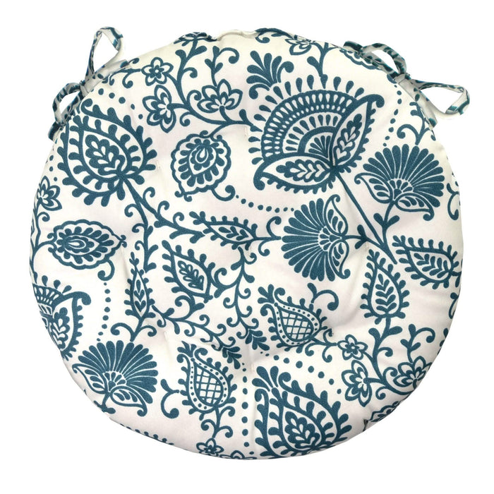 Sylvan Teal Bistro Chair Pad - 16" Round Cushion with Ties -Barnett Home Decor - Indoor/Outdoor
