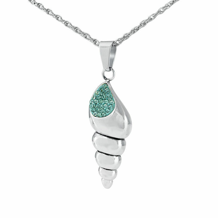 Blue Seashell Stainless Steel Pendant/Necklace Funeral Cremation Urn for Ashes
