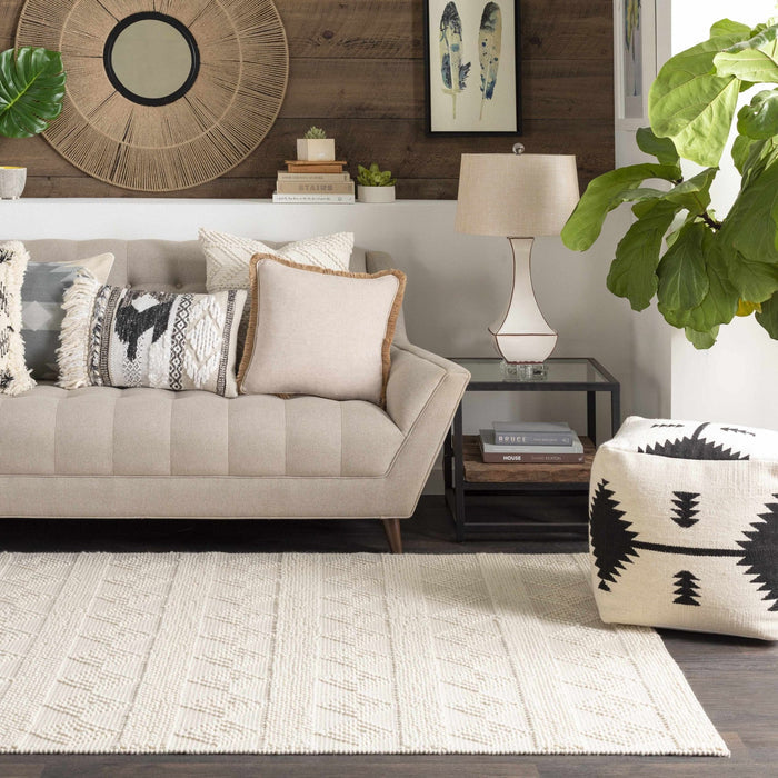 Bohemian Hand Woven Beige Geometrical Textured Wool Area Rug - The Rug Decor