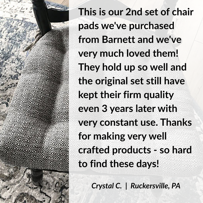 grey tweed dining chair cushion on a ladderback dining room chair with barnett customer reviews