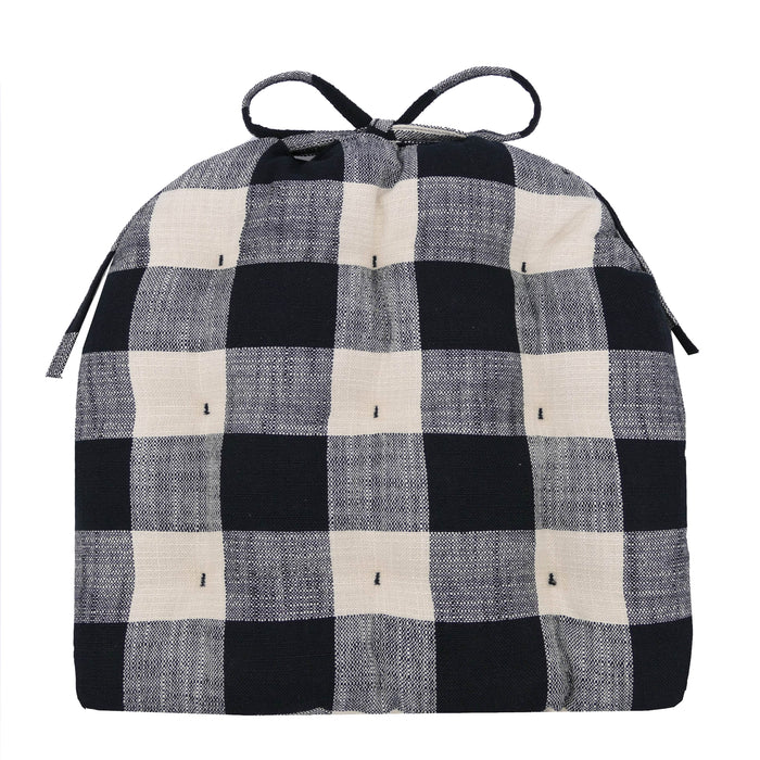 Bufflao Check Black & White Checked Tolix Chair Cushion - Latex Foam Fill