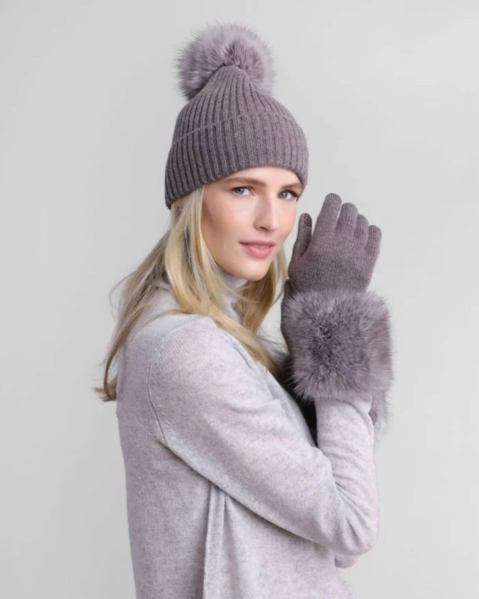 Alashan Cashmere Ribbed Fox Pompom Hat