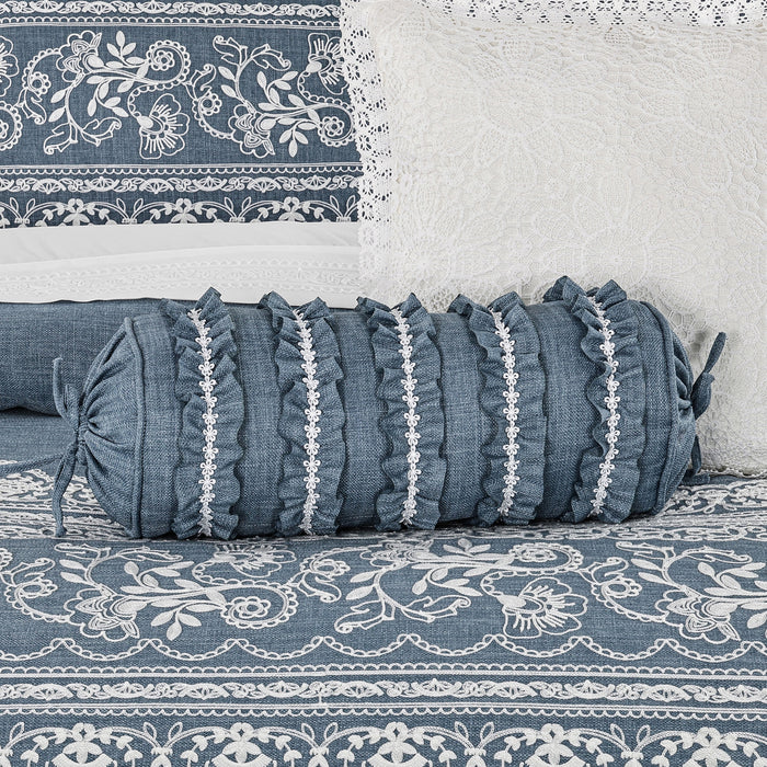 Chantalee Denim Neckroll Decorative Throw Pillow 21" x 7" Throw Pillows By J. Queen New York