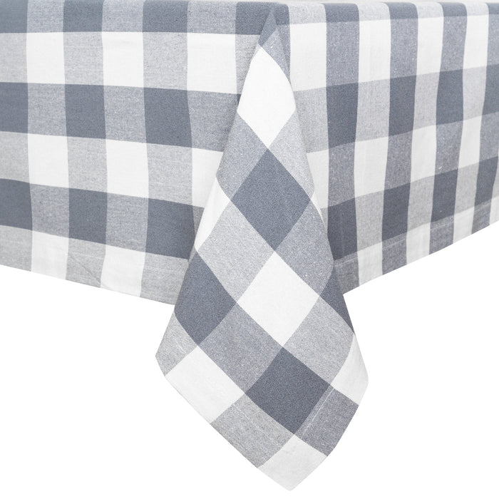 Checkered Plaid Tablecloth - Grey - 100% Cotton, Machine Washable