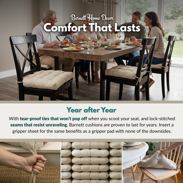 Chenille Rib Tan Dining Chair Pad with Ties - Latex Foam Fill