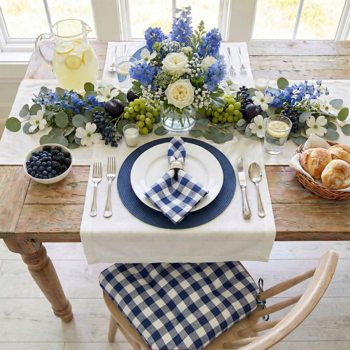 Classic Check Blue Cloth Napkins - Set of 8