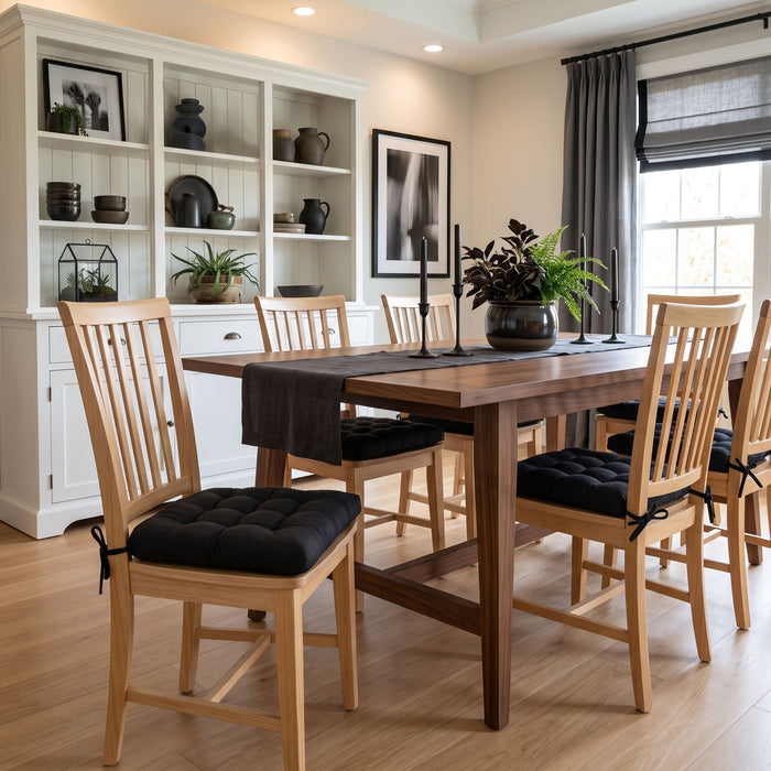 Cotton Duck Black Solid Color Dining Chair Pads  - Made in USA - 100% Cotton - Machine Washable