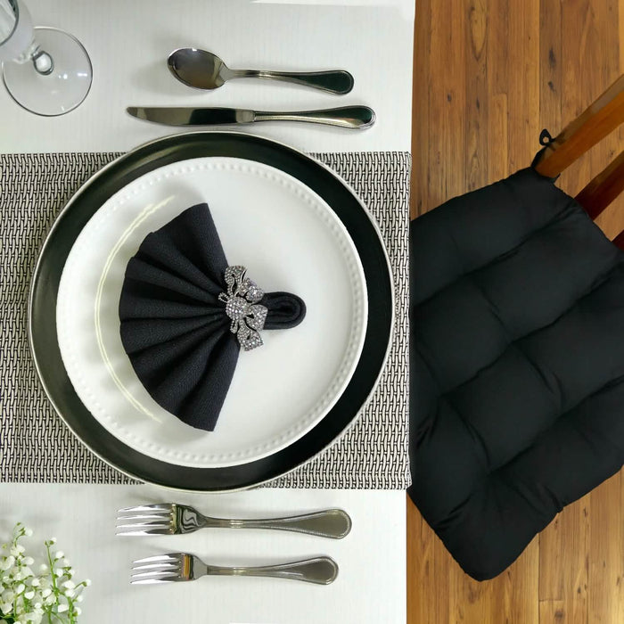 Cotton Duck Black Solid Color Dining Chair Pads  - Made in USA - 100% Cotton - Machine Washable