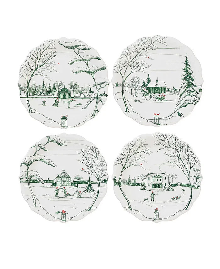 Juliska Country Estate Winter Frolic "Mr. & Mrs. Claus" Evergreen Party Plates, Set/4 - La Petite Maison