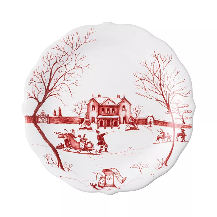 Country Estate Winter Frolic "Mr. & Mrs. Claus" Ruby Party Plates, Set/4
