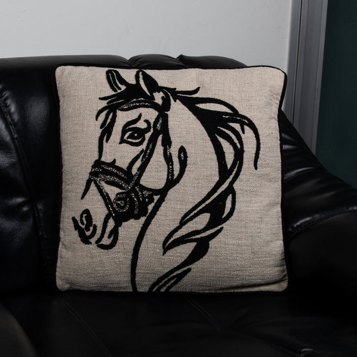 CUSHION HORSE NTRL/BLACK 45X45 (327131004)