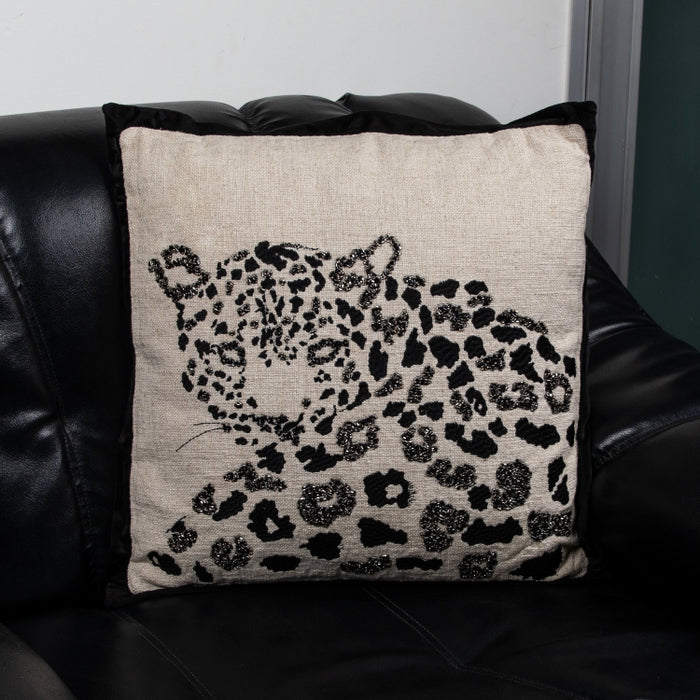 CUSHION LEOPARD NAT/BLACK 45X45 (327131007)