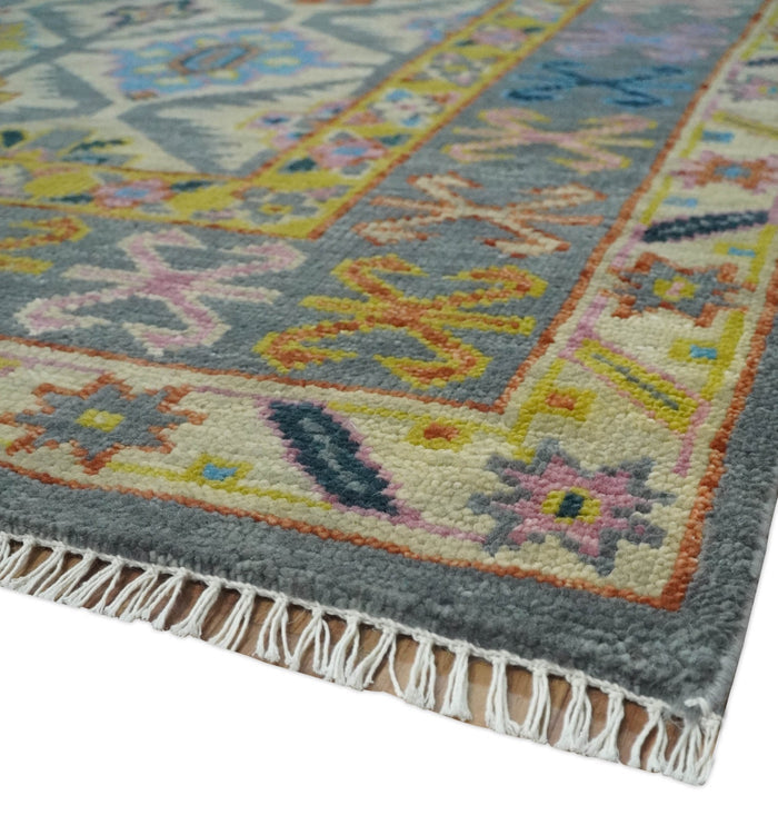 Custom Made Hand Knotted Beige, Gray and Mustard Oriental Multi Size Wool Area Rug - The Rug Decor