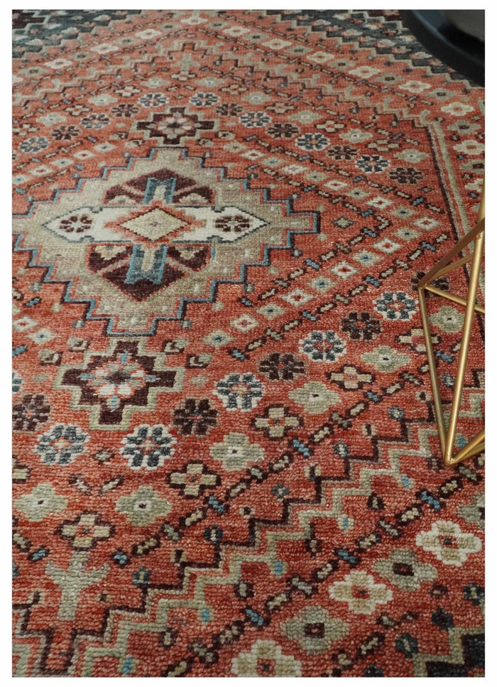 Custom Made Turkish Style Rust and Charcoal Traditional Medallion Hand knotted wool Area Rug - The Rug Decor