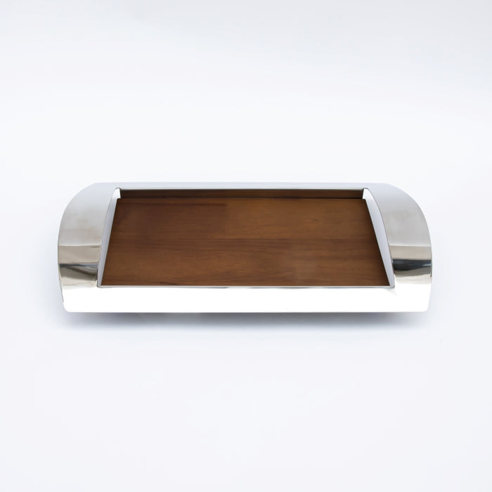 DAZHANG-RECT.TRAY WOOD&STAINLESS STEEL SLV 41X24CM (202107493)