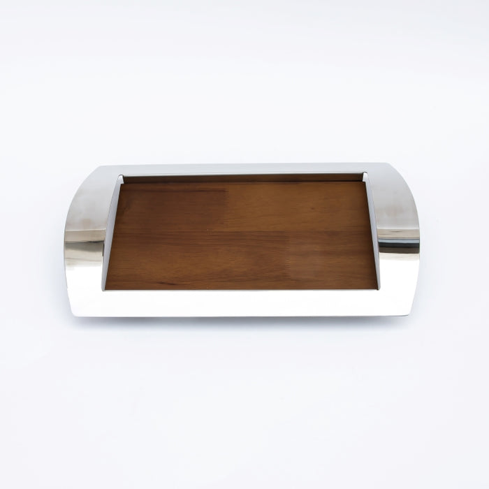 DAZHANG-RECT.TRAY WOOD&STAINLESS STEEL SLV 41X24CM (202107493)