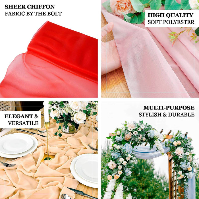 Sheer chiffon fabric in vibrant colors, ideal for elegant and versatile decor.