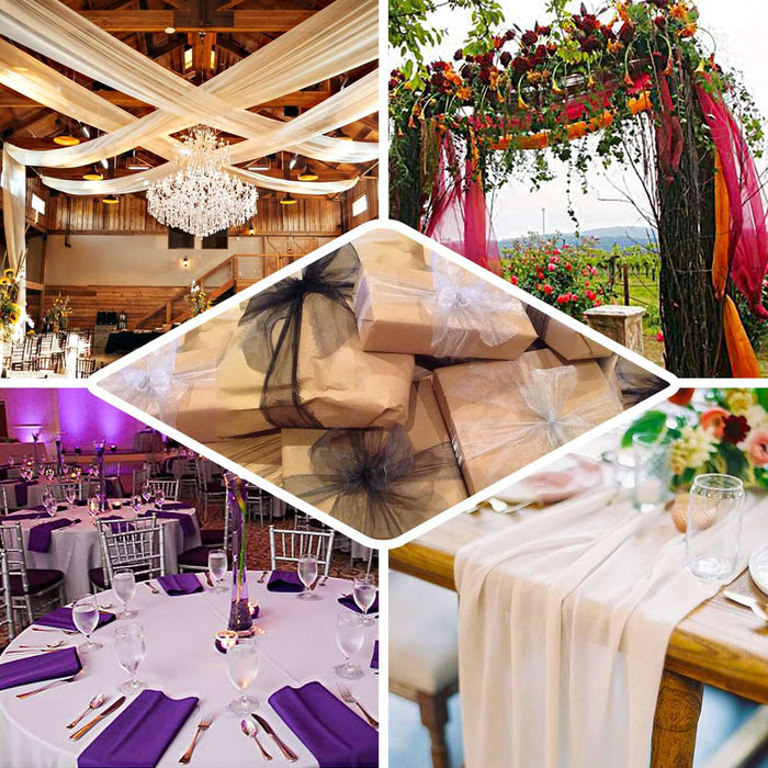 Elegant wedding decor with floral arrangements and tables set for a celebration.