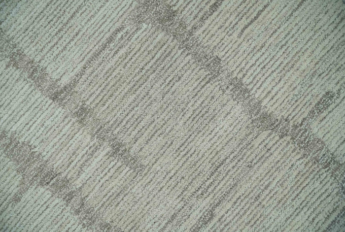 Earthy Modern Stripes Design Custom Made Ivory, Silver and Gray Hand Tufted Rug - The Rug Decor