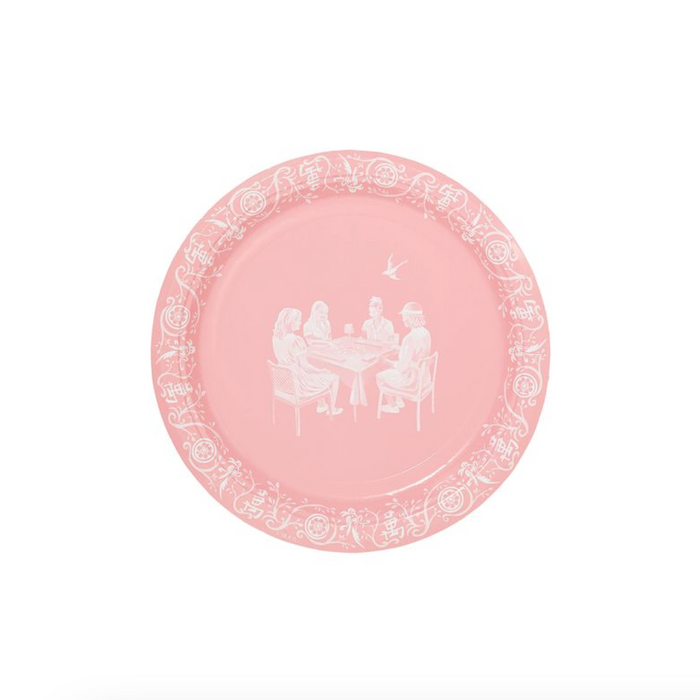 Emily Hall's OK Let's Mahj Rosy Pink Jasperware Dessert Paper Plate - 8 pack