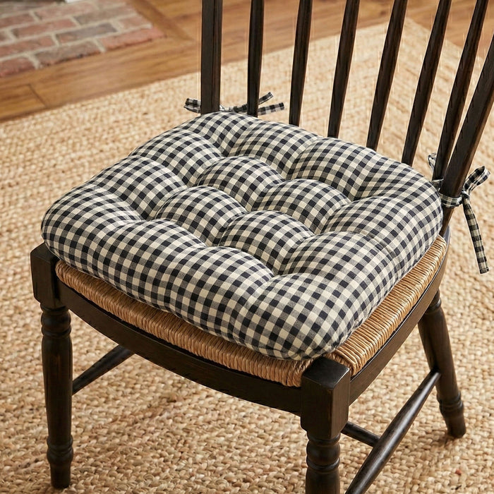 Farmhouse Check Black & White Checked Chair Pad - Made in USA - 100% Cotton - Machine Washable