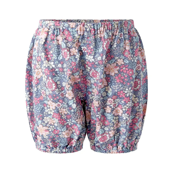 Rachel Riley Floral Short Sleeve Smocked Dress & Bloomers - Grey Pink