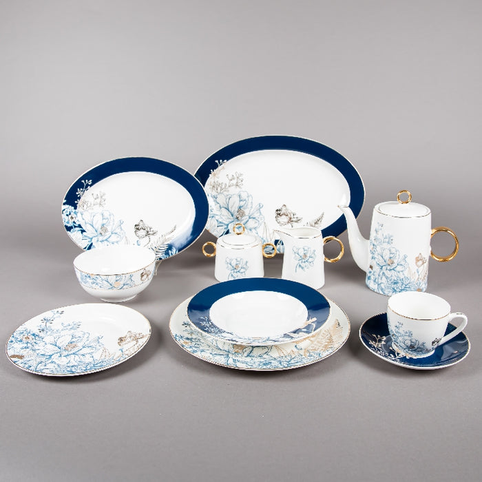 FOSUNY 45PCS NEW BONE CHINA DINNER SET BLUE/GOLD (202029016)