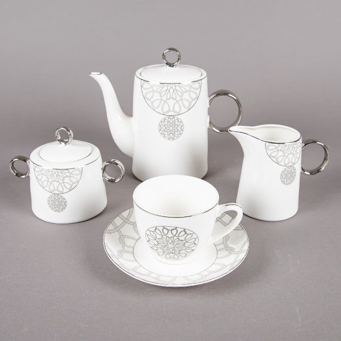 FOSUNY 45PCS NEW BONE CHINA DINNER SET GREY/WHITE (202029011)