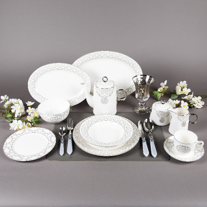 FOSUNY 45PCS NEW BONE CHINA DINNER SET GREY/WHITE (202029011)