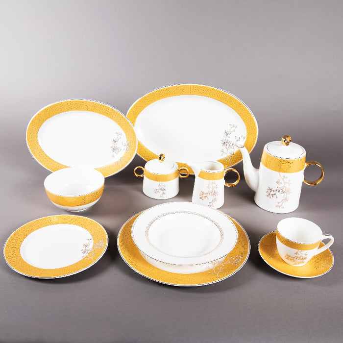 FOSUNY 45PCS NEW BONE CHINA DINNER SET WHITE/GOLD (202029006)