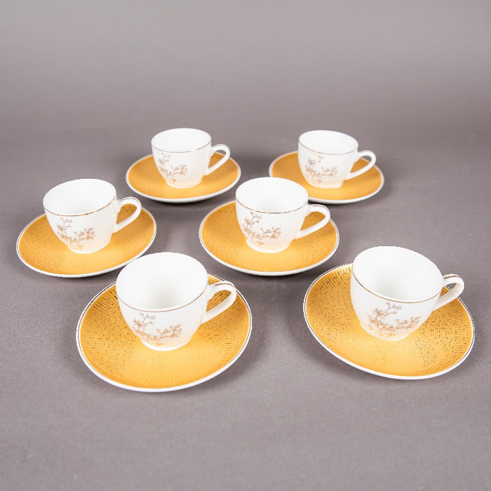 FOSUNY SET OF 6 90CC NEW BONE CHINA COFFEE CUP&SAUCER WHITE/GOLD (202029008)