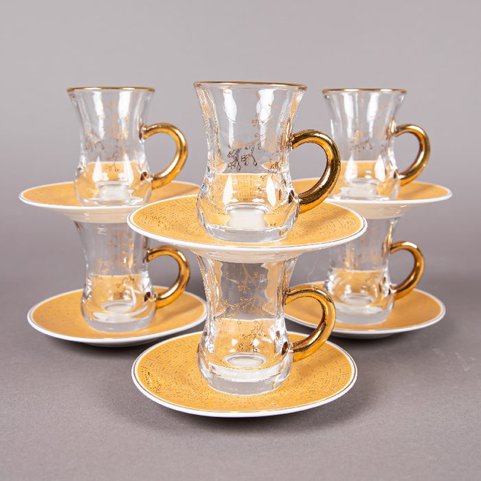 FOSUNY SET OF 6 GLASS CUP & SAUCER WHITE/GOLD (202028796)