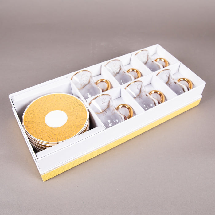 FOSUNY SET OF 6 GLASS CUP & SAUCER WHITE/GOLD (202028796)