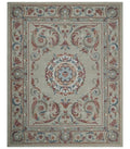 French Inspired Aubusson design Custom Made Beige, Brown and Blue Hand Tufted wool Area Rug - The Rug Decor