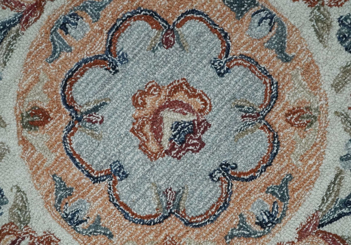 French Inspired Aubusson design Custom Made Beige, Brown and Blue Hand Tufted wool Area Rug - The Rug Decor