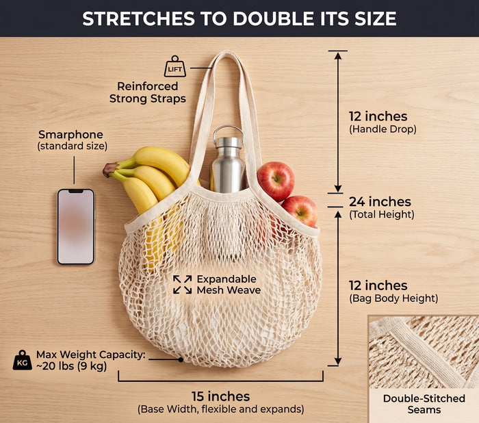 French Market Bags - 100% Organic Cotton Reusable Mesh Shopping Bags
