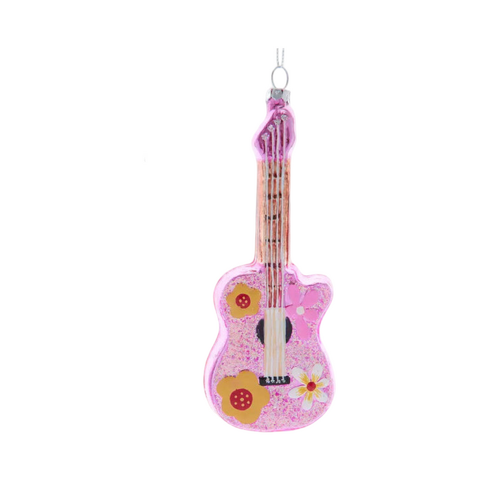 Glass Silver Pink Guitar Ornament