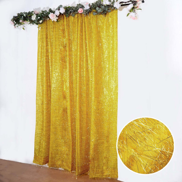Shimmering yellow curtain with floral accents