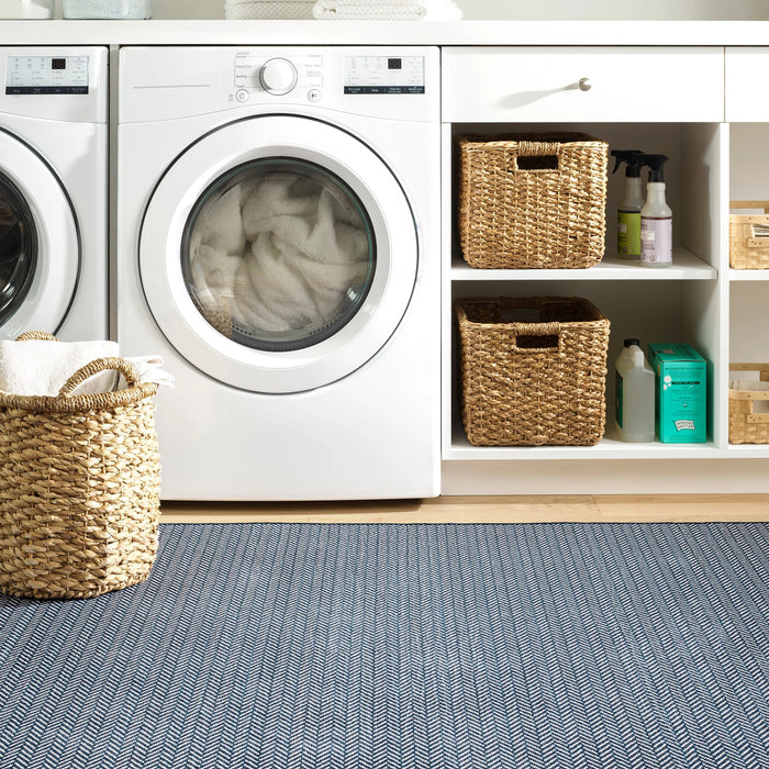 Herringbone Navy Machine Washable Rug Rug By Annie Selke