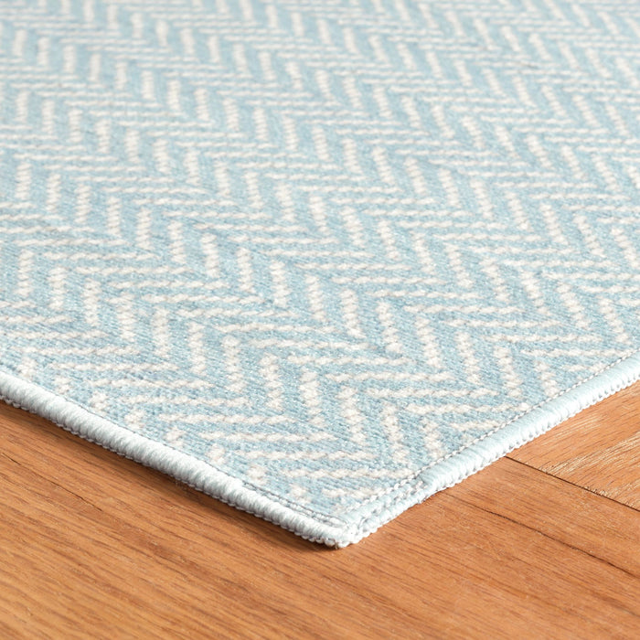 Herringbone Swedish Blue Machine Washable Rug Rug By Annie Selke