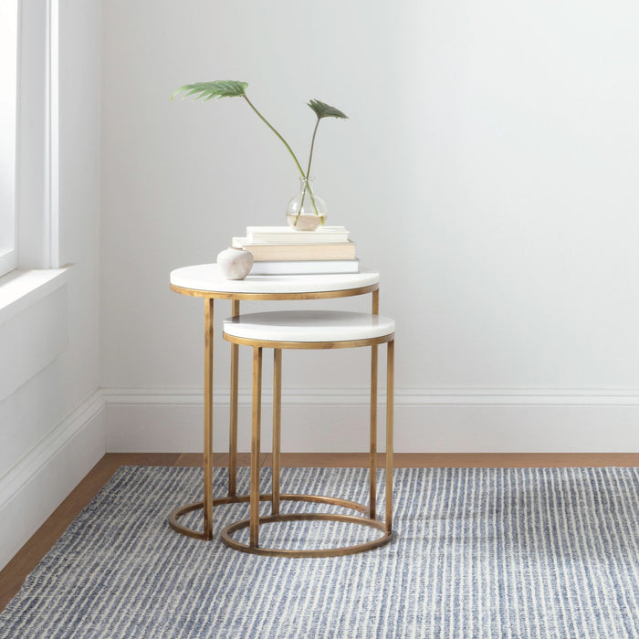 Homer Blue Hand Loom Knotted Wool/Viscose Rug Rug By Annie Selke