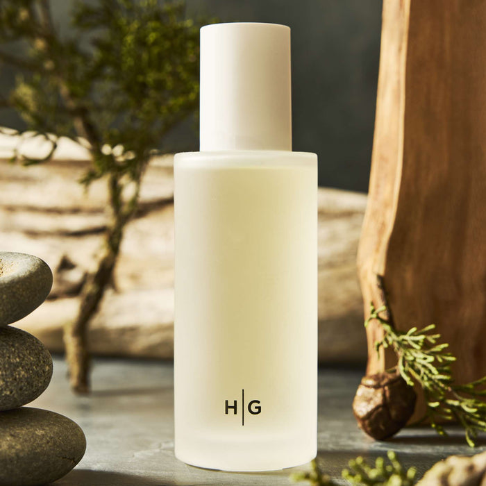 Hudson Grace Brentwood Room Spray, 5.08 oz frosted glass bottle with white cap and HG logo.