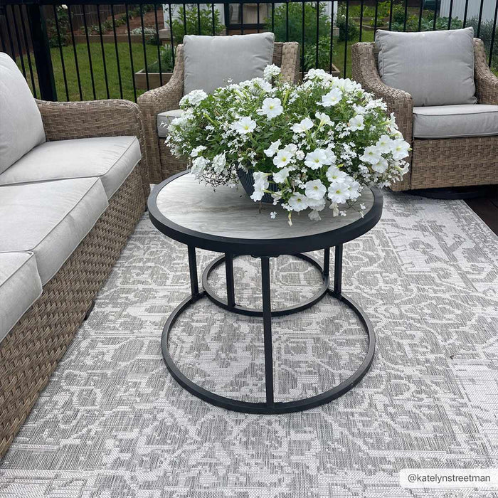 Ivory and Beige Traditional Medallion Design indoor and outdoor Area Rug - The Rug Decor